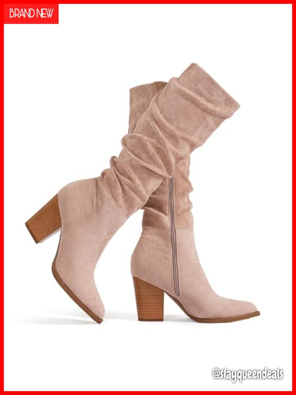 Faux Suede Knee High Boots Pointed Toe Block Heel Slouchy